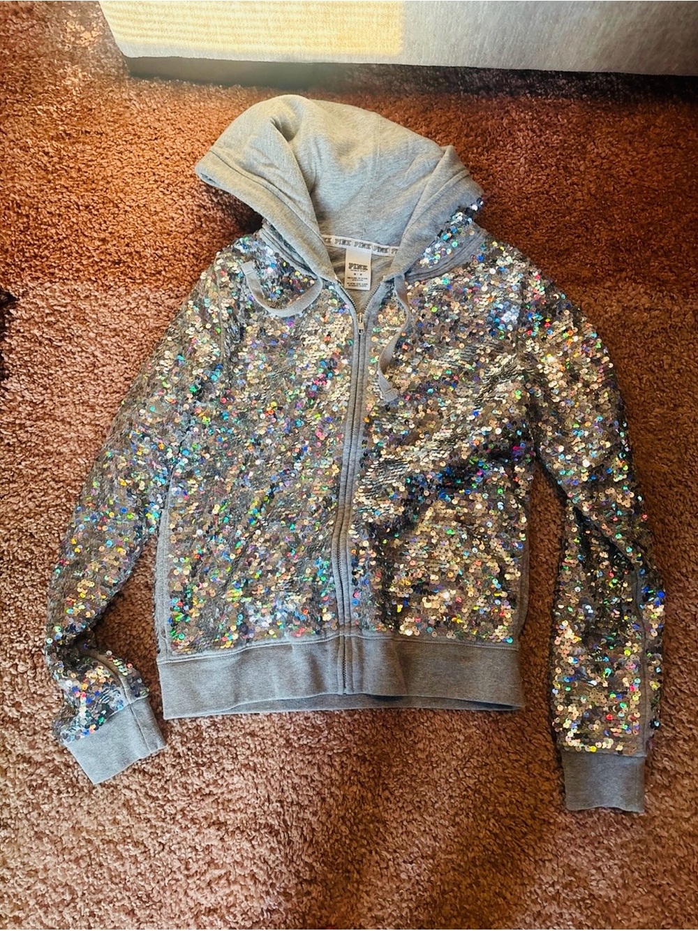VS Pink Grey Sequin Zip Hoodie M 2013 fashion week